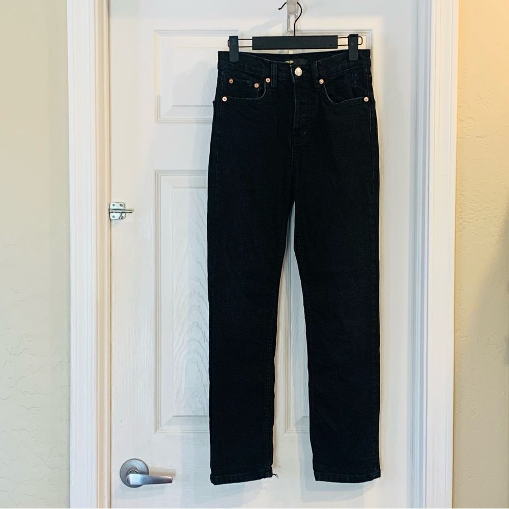 Maje Black High Rise Button Fly Jeans Size 0 Shark Bite Hem